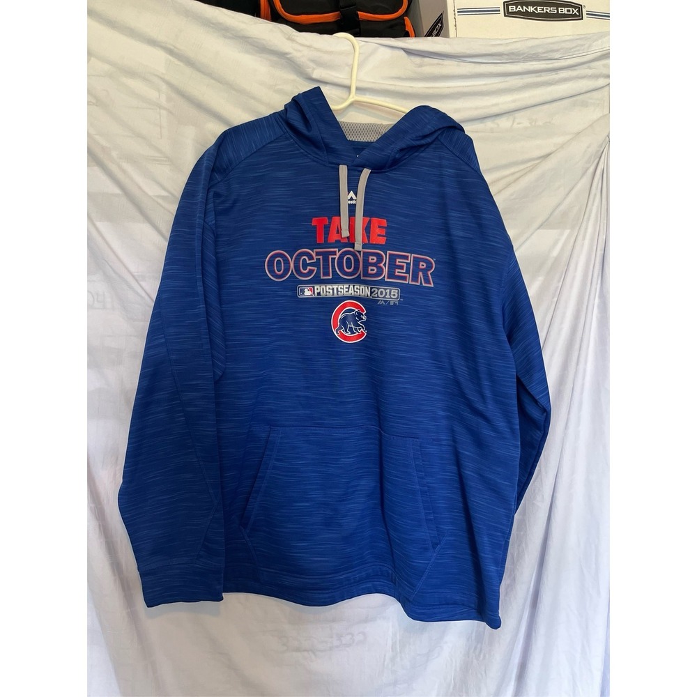 Majestic Chicago Cubs October 2015 Postseason Blue Hoodie Mens XL